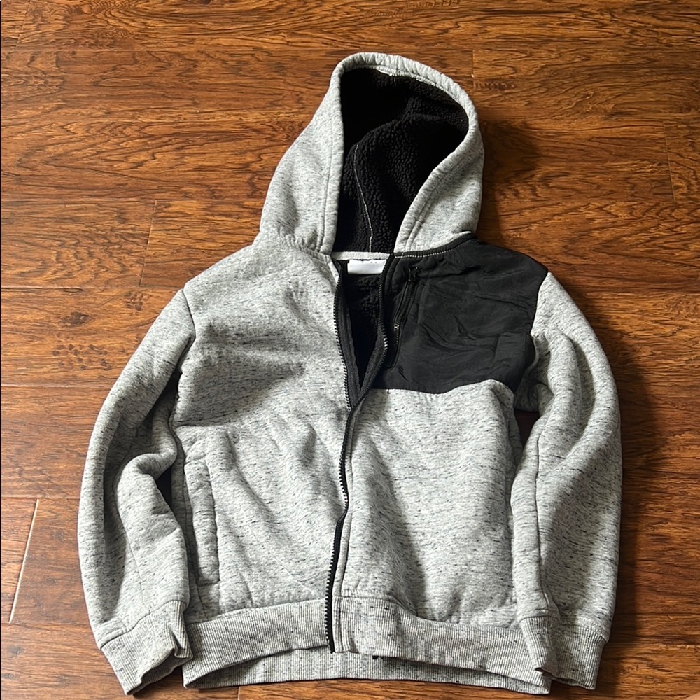 Gray and Black Zip-Up Hoodie boys size M (8)